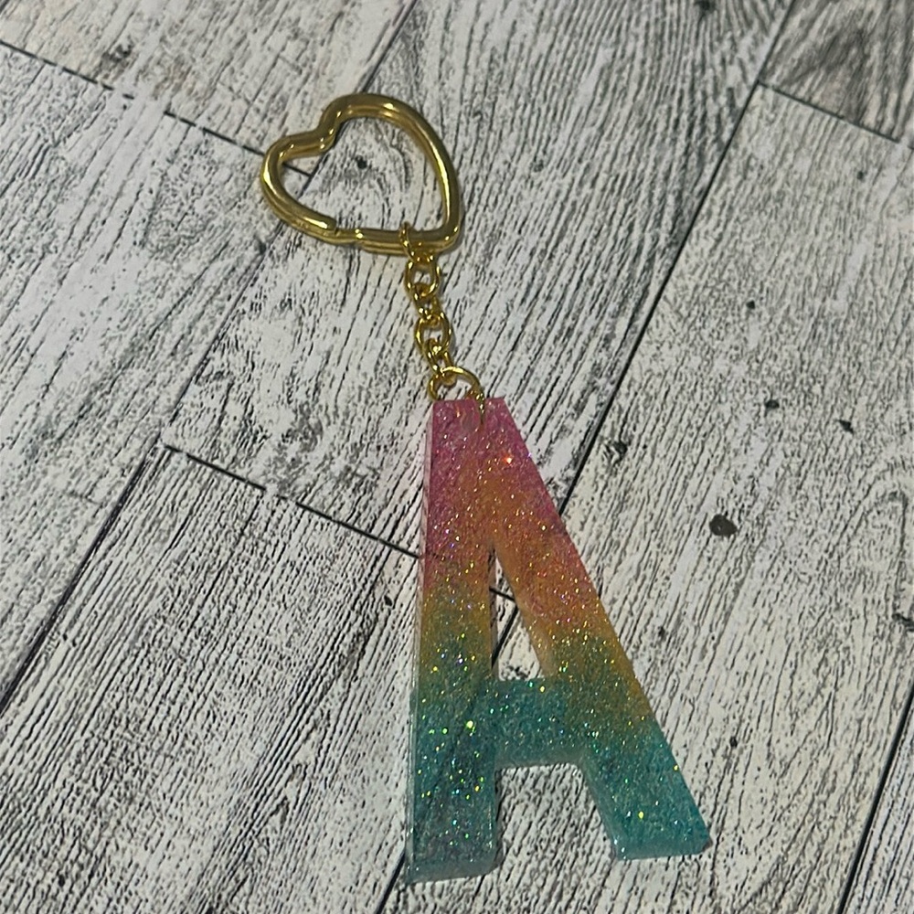 Resin sparkling monogram A key chain handmade